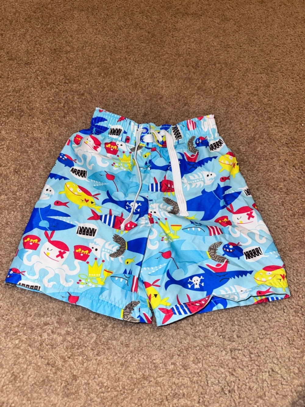 jumping beans Light Blue Pirate & Shark Swim Shorts with Yellow Accents